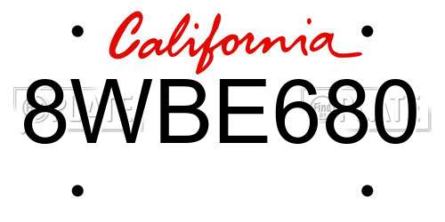 8WBE680 California License Plate