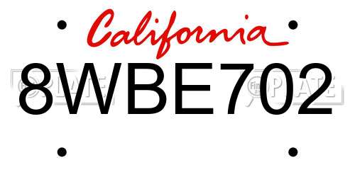 8WBE702 California License Plate