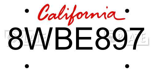 8WBE897 California License Plate