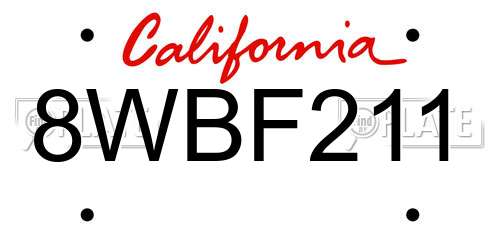 8WBF211 California License Plate
