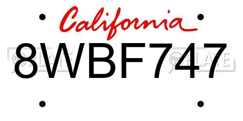 8WBF747 California License Plate