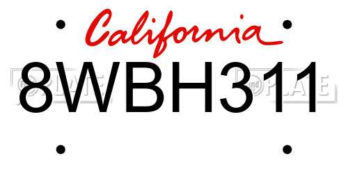8WBH311 California License Plate