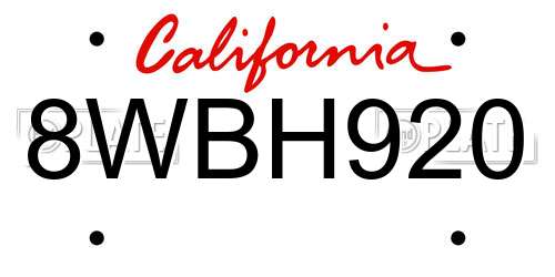 8WBH920 California License Plate