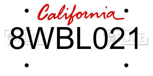 8WBL021 California License Plate