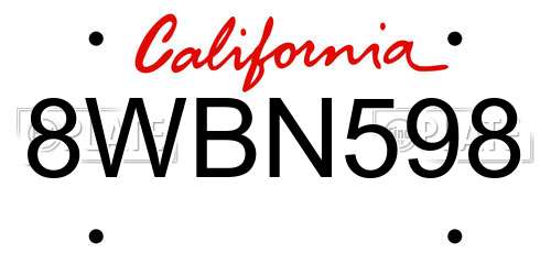 8WBN598 California License Plate