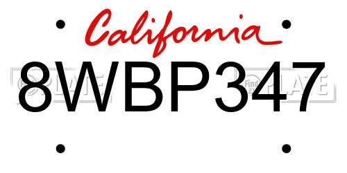 8WBP347 California License Plate