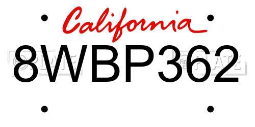 8WBP362 California License Plate