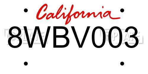 8WBV003 California License Plate
