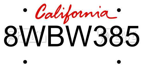 8WBW385 California License Plate