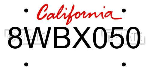 8WBX050 California License Plate