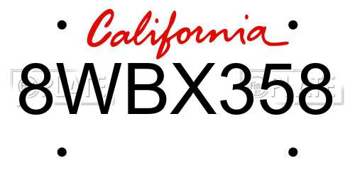 8WBX358 California License Plate