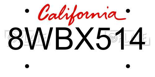 8WBX514 California License Plate