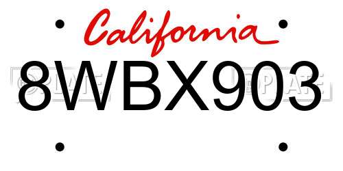 8WBX903 California License Plate