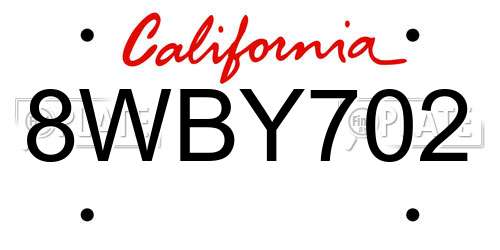 8WBY702 California License Plate