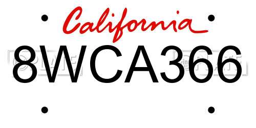 8WCA366 California License Plate