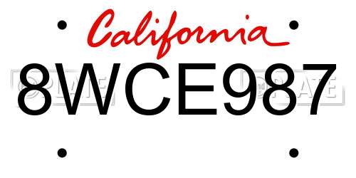 8WCE987 California License Plate