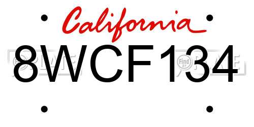 8WCF134 California License Plate