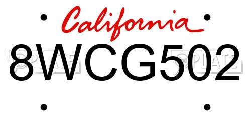 8WCG502 California License Plate