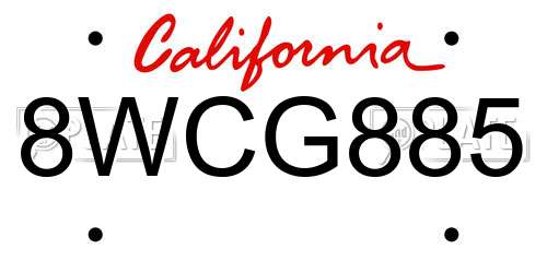 8WCG885 California License Plate