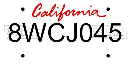 8WCJ045 California License Plate