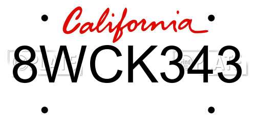 8WCK343 California License Plate