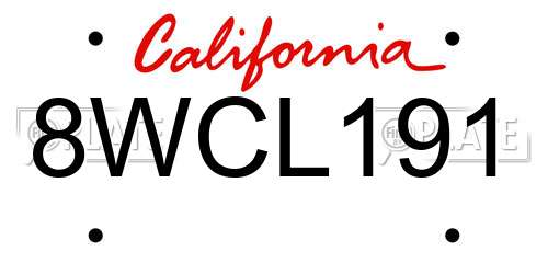 8WCL191 California License Plate
