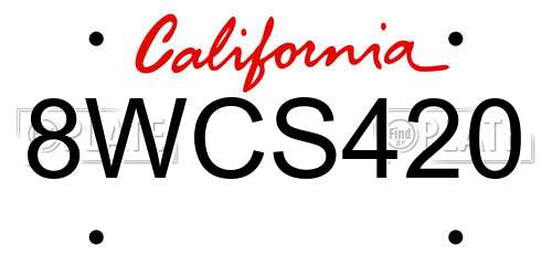 8WCS420 California License Plate