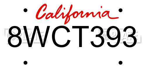 8WCT393 California License Plate