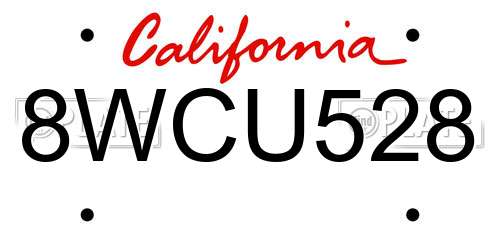 8WCU528 California License Plate