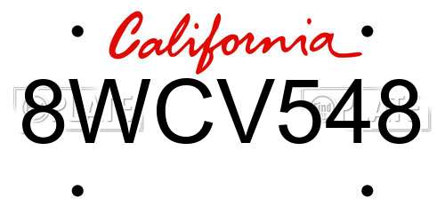 8WCV548 California License Plate