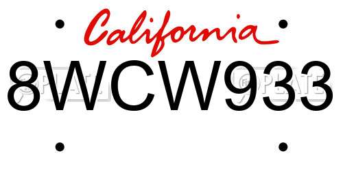 8WCW933 California License Plate