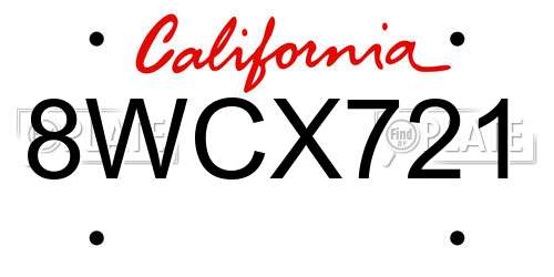 8WCX721 California License Plate