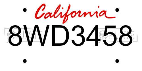 8WD3458 California License Plate
