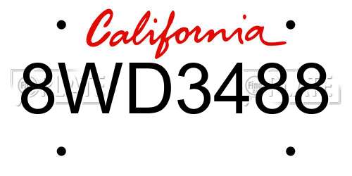 8WD3488 California License Plate
