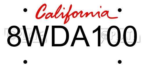8WDA100 California License Plate