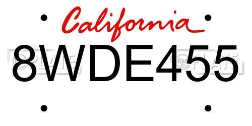 8WDE455 California License Plate