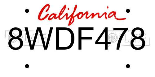 8WDF478 California License Plate