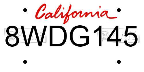 8WDG145 California License Plate