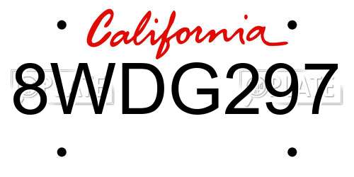 8WDG297 California License Plate