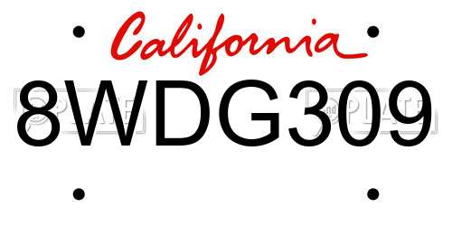 8WDG309 California License Plate