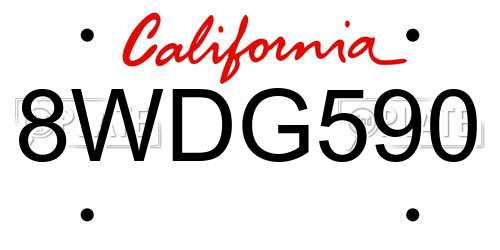 8WDG590 California License Plate