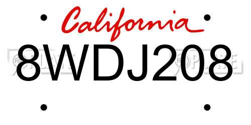 8WDJ208 California License Plate
