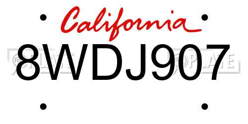 8WDJ907 California License Plate