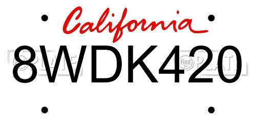 8WDK420 California License Plate