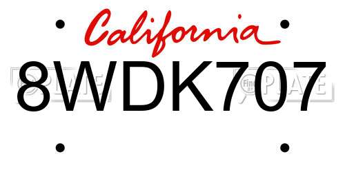 8WDK707 California License Plate