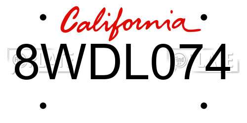 8WDL074 California License Plate