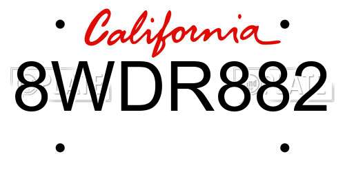 8WDR882 California License Plate