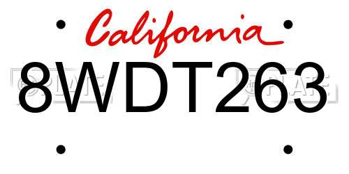 8WDT263 California License Plate