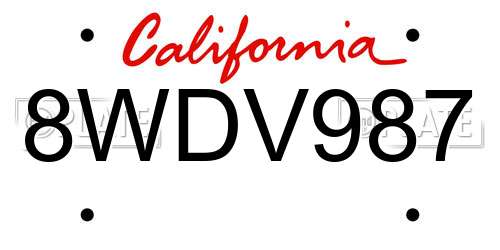8WDV987 California License Plate
