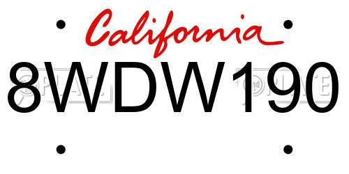 8WDW190 California License Plate